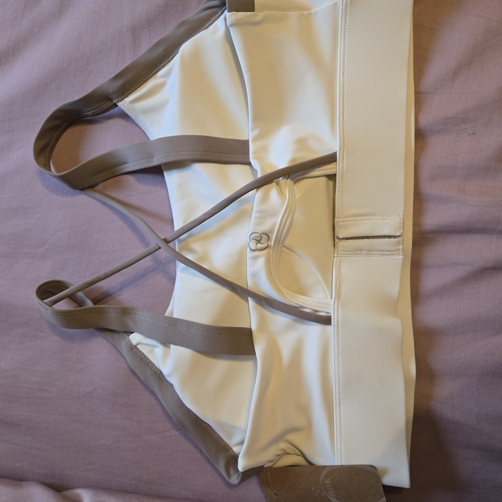 Cream and Tan Sports Bra